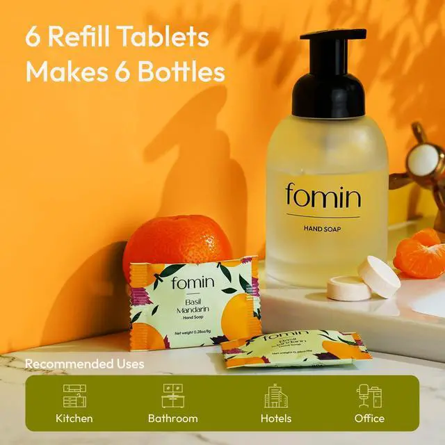Alt view image 4 of 6 - FOMIN Foaming Hand Soap Tablets (6 Count) - Makes 48 fl oz (6 x 8 fl oz) - Basil Mandarin - Foaming Hand Soap Refills, Sustainable Soap Tablets for Hands