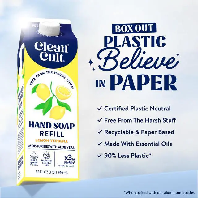 Alt view image 2 of 7 - Cleancult Liquid Hand Soap Refills - Lemon Verbena - Moisturizes Dry & Sensitive Skin - Made with Aloe Vera & Essential Oils - Eco Friendly - Paper-Based Packaging - 32 oz/3 Pack