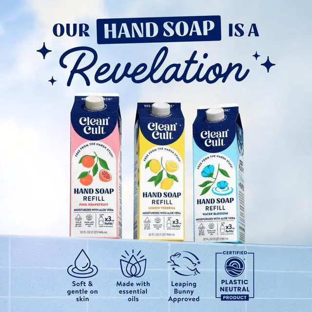 Alt view image 4 of 7 - Cleancult Liquid Hand Soap Refills - Lemon Verbena - Moisturizes Dry & Sensitive Skin - Made with Aloe Vera & Essential Oils - Eco Friendly - Paper-Based Packaging - 32 oz/3 Pack