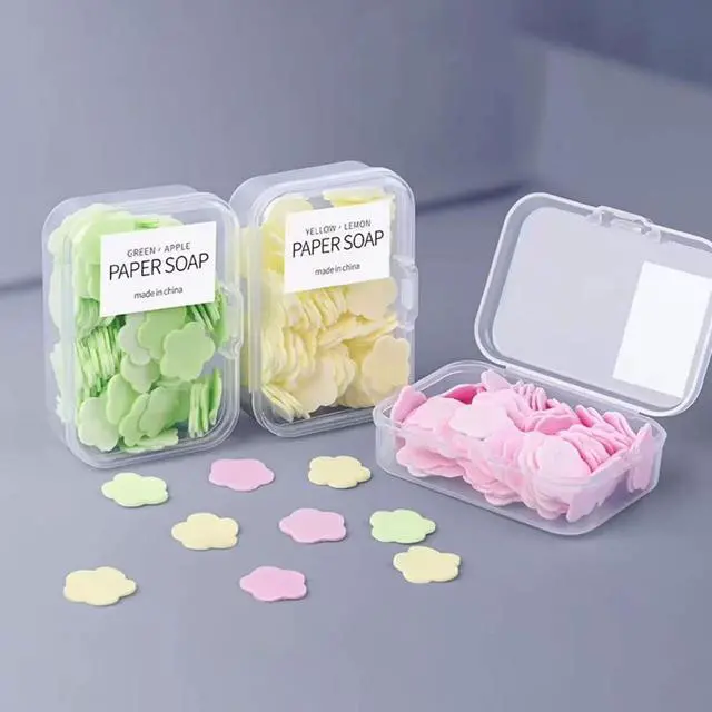 Alt view image 7 of 7 - 450 Pcs Portable Paper Soap Sheets, Multi-Color Fruit Scented Collection, 450 Single-Use Tablets, Pink Strawberry, Yellow Lemon, Blue Blueberry, Green Apple, Purple Grape
