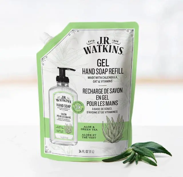 Alt view image 3 of 7 - J.R. Watkins Gel Hand Soap Refill, Moisturizing Hand Wash, Formulated with Plant-Based Cleansers, Alcohol-Free, Cruelty-Free, Aloe & Green Tea, 34 Fl Oz, 2 Pack