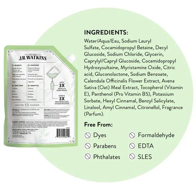 Alt view image 7 of 7 - J.R. Watkins Gel Hand Soap Refill, Moisturizing Hand Wash, Formulated with Plant-Based Cleansers, Alcohol-Free, Cruelty-Free, Aloe & Green Tea, 34 Fl Oz, 2 Pack