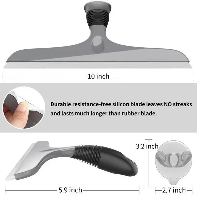 Alt view image 6 of 6 - MR.SIGA Multi-Purpose Silicon Squeegee for Window, Glass, Shower Door, Car Windshield, Heavy Duty Window Scrubber, Includes Suction Hook, 10 inch, Gray & Black, 1 Pack