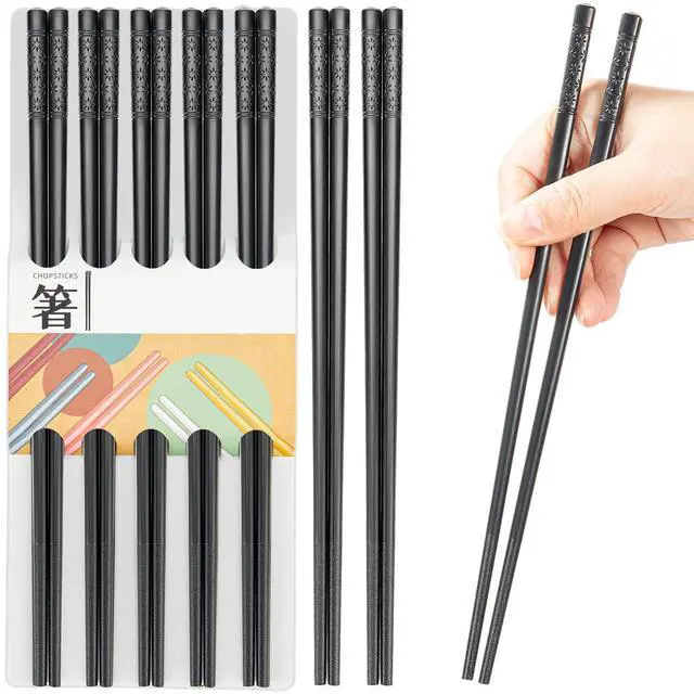 Main image of LIANGKEN 5 Pairs Dishwasher Safe Fiberglass Chopsticks Set,9.5 Inch Reusable Japanese Chinese Chopsticks , Non-Slip, Easy to Use (black, 9.5 inch)