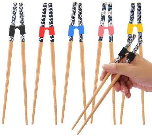 Main image of 5 Pairs Reusable Learning Chopsticks, Children And Adults Training Chopsticks Set , With Assistant Trainer, Suitable For Beginners, Easy To Hold,Dishwasher Washable (8.86 Inches)