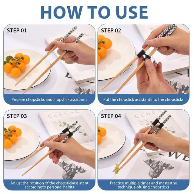 Alt view image 4 of 7 - 5 Pairs Reusable Learning Chopsticks, Children And Adults Training Chopsticks Set , With Assistant Trainer, Suitable For Beginners, Easy To Hold,Dishwasher Washable (8.86 Inches)