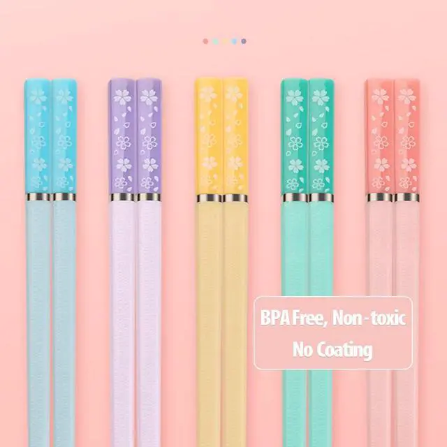 Alt view image 4 of 6 - Sakura 5 Pairs Fiberglass Chopsticks, Non-Slip Reusable, Dishwasher Safe