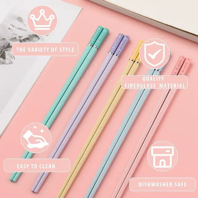 Alt view image 2 of 6 - Sakura 5 Pairs Fiberglass Chopsticks, Non-Slip Reusable, Dishwasher Safe