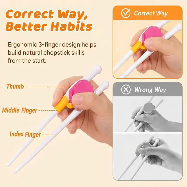 Alt view image 3 of 7 - Kidsfantasy Kids Chopsticks, 2 Pairs Training Chopsticks for Toddlers Beginners Children Learning Practice, Hand Eye Coordination Development, Non-Slip Grip, Fun Everyday Dining Tool for Kids