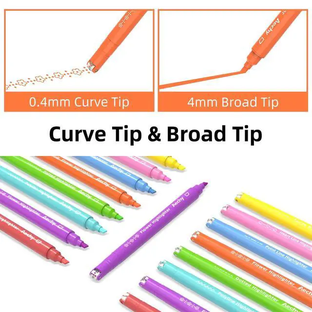 Alt view image 2 of 7 - AECHY 8PCS Curve Highlighter Pen Set, Dual Tip Marker Pens with 6 Different Curve Shapes & 8 Colors Mark Lines, Aesthetic Curve Marker Highlighter for Journal Planner School Supplies