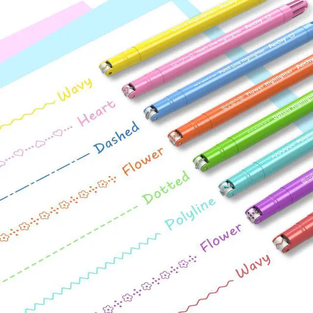 Alt view image 3 of 7 - AECHY 8PCS Curve Highlighter Pen Set, Dual Tip Marker Pens with 6 Different Curve Shapes & 8 Colors Mark Lines, Aesthetic Curve Marker Highlighter for Journal Planner School Supplies