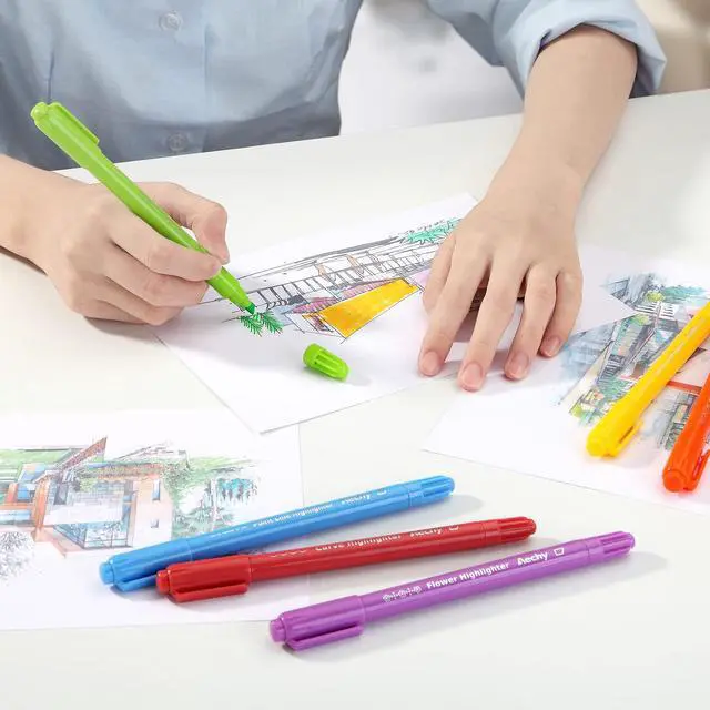 Alt view image 6 of 7 - AECHY 8PCS Curve Highlighter Pen Set, Dual Tip Marker Pens with 6 Different Curve Shapes & 8 Colors Mark Lines, Aesthetic Curve Marker Highlighter for Journal Planner School Supplies
