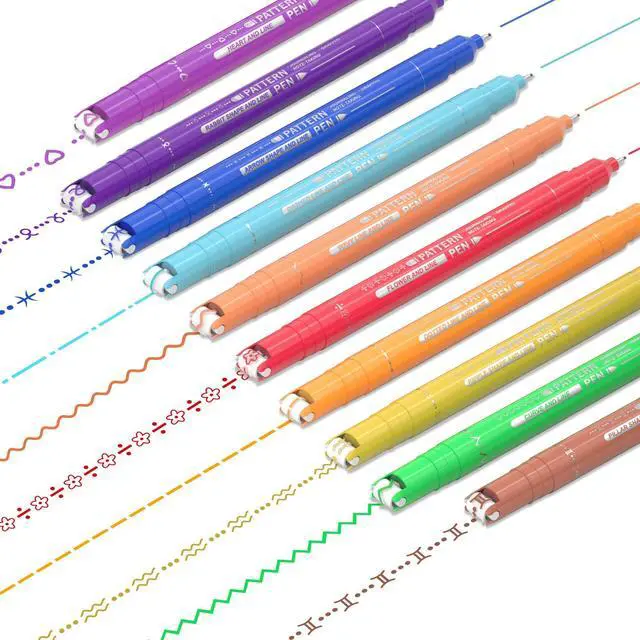 Main image of AOROKI 10 Colors Curve Highlighter Pens Set, 10 Different Shapes Dual Tip Markers, Cool Pens for Journal Planner Scrapbook Art Office School Supplies for Kids Adults