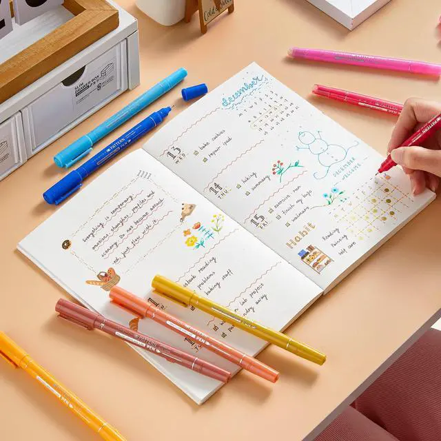Alt view image 5 of 7 - AOROKI 10 Colors Curve Highlighter Pens Set, 10 Different Shapes Dual Tip Markers, Cool Pens for Journal Planner Scrapbook Art Office School Supplies for Kids Adults