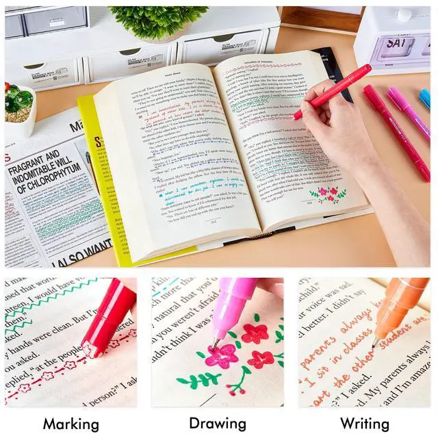 Alt view image 6 of 7 - AOROKI 10 Colors Curve Highlighter Pens Set, 10 Different Shapes Dual Tip Markers, Cool Pens for Journal Planner Scrapbook Art Office School Supplies for Kids Adults