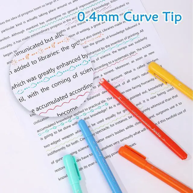 Alt view image 3 of 7 - AECHY 12Pcs Dual Tip Markers Pens for Note Taking, Curve Highlighter with 10 Different Curv Shapes & 12 Colors Fine Lines, Colored Curve Pen for Students,Planners,Teachers, Scrapbook Supplies