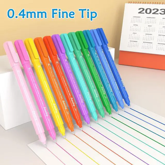 Alt view image 4 of 7 - AECHY 12Pcs Dual Tip Markers Pens for Note Taking, Curve Highlighter with 10 Different Curv Shapes & 12 Colors Fine Lines, Colored Curve Pen for Students,Planners,Teachers, Scrapbook Supplies