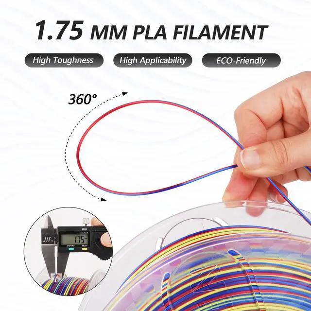 Alt view image 4 of 7 - AMOLEN Silk PLA 3D Printer Filament, Shiny Multicolor Rainbow PLA Filament 1.75mm, Fast Color Change PLA 3D Printing Filament for Most FDM 3D Printer, Blue Red YellowGreen