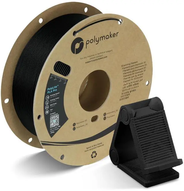 Main image of Polymaker PLA PRO Filament 1.75mm, Tough & High Rigidity Black PLA Filament 1.75mm 1kg Cardboard Spool - PolyLite PLA PRO 3D Printer Filament 1.75mm, Print with Most 3D Printers Using 3D Filament
