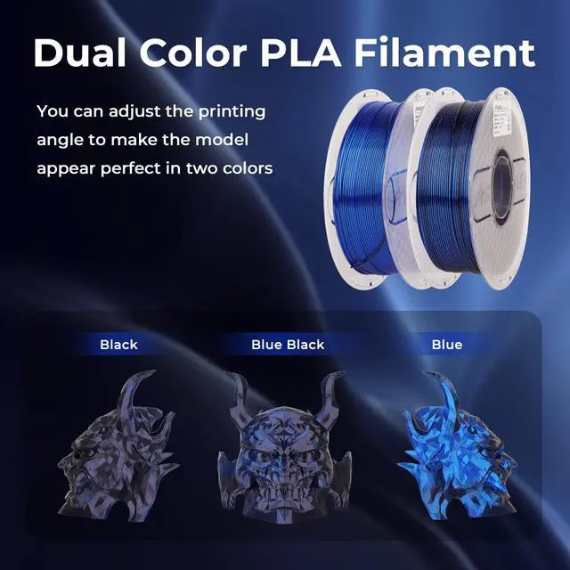 Alt view image 2 of 7 - AMOLEN Silk PLA 3D Printer Filament, Dual Color Black Blue PLA 1.75mm, Shiny Color Change Filament 3D Printing PLA Filament for Most FDM 3D Printer, 1kg Spool(2.2lbs)
