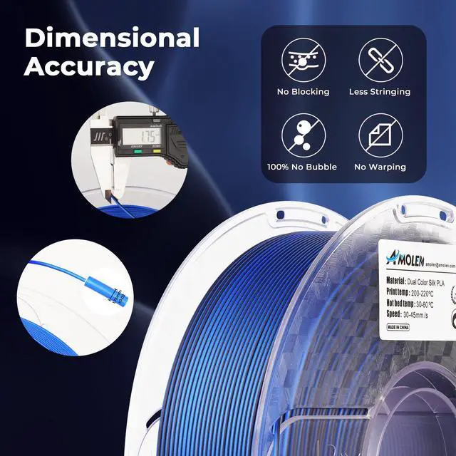 Alt view image 5 of 7 - AMOLEN Silk PLA 3D Printer Filament, Dual Color Black Blue PLA 1.75mm, Shiny Color Change Filament 3D Printing PLA Filament for Most FDM 3D Printer, 1kg Spool(2.2lbs)