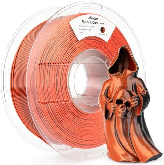 Main image of AMOLEN Silk PLA 3D Printer Filament, Dual Color Black Orange PLA 1.75mm, Shiny Color Change Filament 3D Printing PLA Filament for Most FDM 3D Printer, 1kg Spool(2.2lbs)