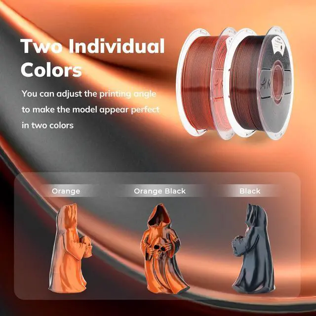 Alt view image 2 of 7 - AMOLEN Silk PLA 3D Printer Filament, Dual Color Black Orange PLA 1.75mm, Shiny Color Change Filament 3D Printing PLA Filament for Most FDM 3D Printer, 1kg Spool(2.2lbs)
