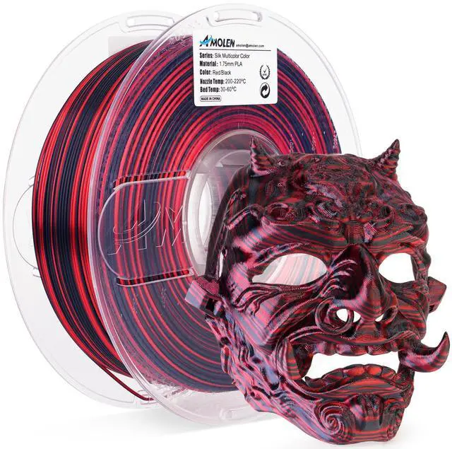 Main image of AMOLEN Silk PLA 3D Printer Filament, Shiny Multicolor Rainbow PLA 1.75mm for Creative & Decorative, Fast Color Change Printing Filament for Beginner, Black Red, 1kg (2.2lbs)