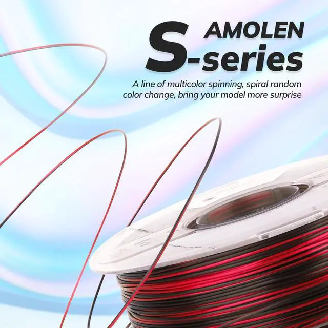 Alt view image 2 of 7 - AMOLEN Silk PLA 3D Printer Filament, Shiny Multicolor Rainbow PLA 1.75mm for Creative & Decorative, Fast Color Change Printing Filament for Beginner, Black Red, 1kg (2.2lbs)