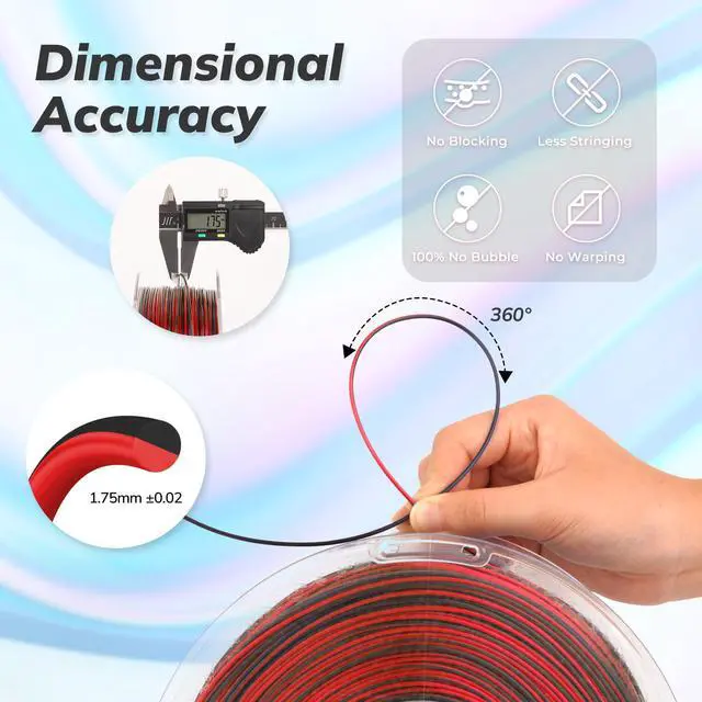 Alt view image 4 of 7 - AMOLEN Silk PLA 3D Printer Filament, Shiny Multicolor Rainbow PLA 1.75mm for Creative & Decorative, Fast Color Change Printing Filament for Beginner, Black Red, 1kg (2.2lbs)