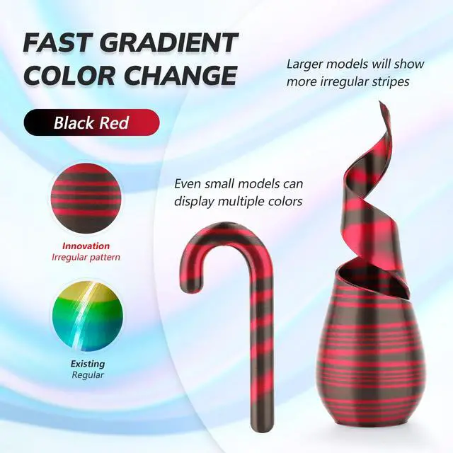 Alt view image 3 of 7 - AMOLEN Silk PLA 3D Printer Filament, Shiny Multicolor Rainbow PLA 1.75mm for Creative & Decorative, Fast Color Change Printing Filament for Beginner, Black Red, 1kg (2.2lbs)