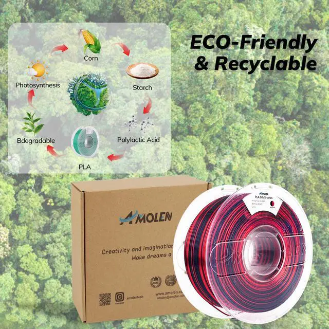 Alt view image 6 of 7 - AMOLEN Silk PLA 3D Printer Filament, Shiny Multicolor Rainbow PLA 1.75mm for Creative & Decorative, Fast Color Change Printing Filament for Beginner, Black Red, 1kg (2.2lbs)
