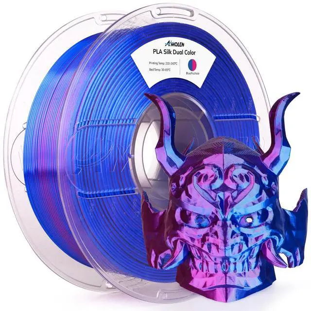 Main image of AMOLEN Silk PLA 3D Printer Filament, Shiny Dual Color PLA 1.75mm, Multicolor Change 3D Printing Filament for Most FDM 3D Printer, 1kg Spool(2.2lbs), Blue Fuchsia