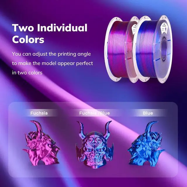 Alt view image 2 of 7 - AMOLEN Silk PLA 3D Printer Filament, Shiny Dual Color PLA 1.75mm, Multicolor Change 3D Printing Filament for Most FDM 3D Printer, 1kg Spool(2.2lbs), Blue Fuchsia