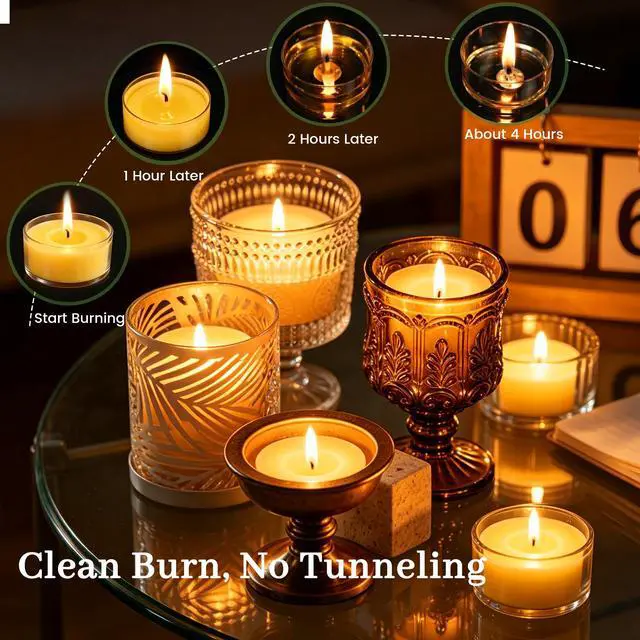 Alt view image 6 of 7 - Tealight Citronella Candles Outdoor, 4Hours Soy Wax Tea Lights Candles for Patio, Garden, Yard, Terrace, Camping, Home, Indoor, Party, 30 Pack Acrylic Votive Candles for Weddings, Shabbat, Events