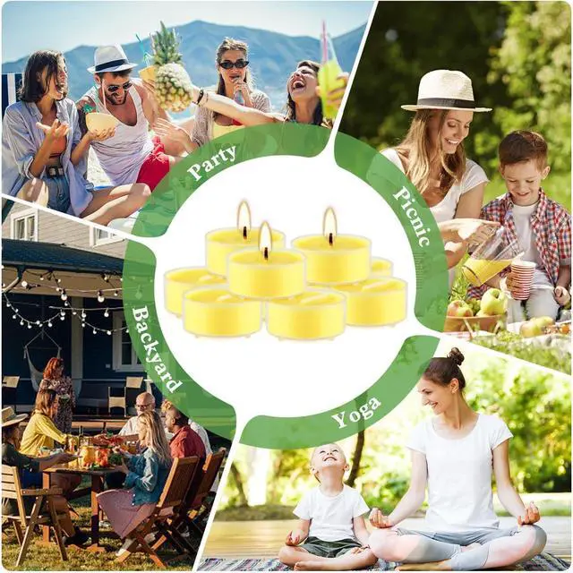 Alt view image 6 of 6 - Fclayvts 3.5-Hour 100 Pack Citronella Tealight Candles, Outdoor and Indoor Summer Scented Candle,Natural Soy Wax Candle for Home Patio Garden Yard Balcony,BBQ Birthday Emergency