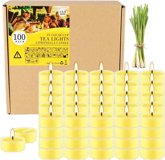 Main image of Fclayvts 3.5-Hour 100 Pack Citronella Tealight Candles, Outdoor and Indoor Summer Scented Candle,Natural Soy Wax Candle for Home Patio Garden Yard Balcony,BBQ Birthday Emergency