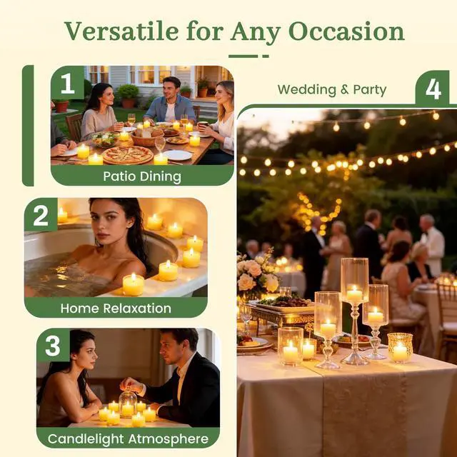 Alt view image 5 of 7 - Tealight Citronella Candles Outdoor, 4Hours Soy Wax Tea Lights Candles for Patio, Garden, Yard, Terrace, Camping, Home, Indoor, Party, 30 Pack Acrylic Votive Candles for Weddings, Shabbat, Events