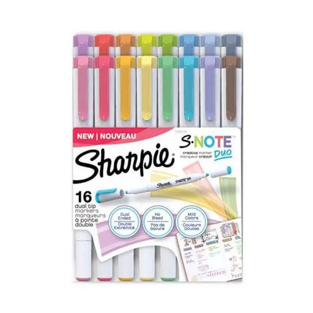 Alt view image 4 of 7 - Sharpie S-Note Duo Dual-Tip Creative Highlighters, Assorted Mild Colors, No Bleed, Fine and Chisel Tips, Includes Stand-Up Easel, 16 Count