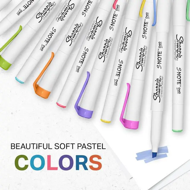 Alt view image 5 of 7 - Sharpie S-Note Duo Dual-Tip Creative Highlighters, Assorted Mild Colors, No Bleed, Fine and Chisel Tips, Includes Stand-Up Easel, 16 Count