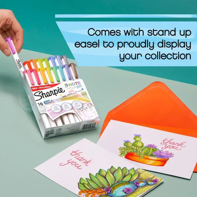 Alt view image 7 of 7 - Sharpie S-Note Duo Dual-Tip Creative Highlighters, Assorted Mild Colors, No Bleed, Fine and Chisel Tips, Includes Stand-Up Easel, 16 Count