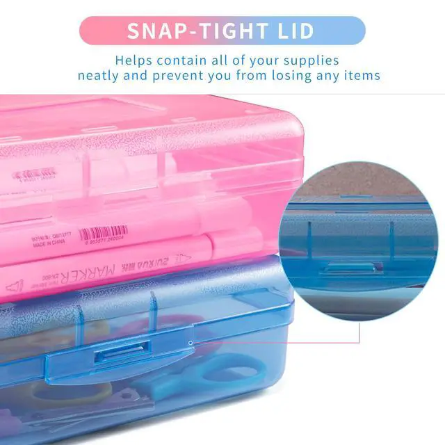 Alt view image 4 of 6 - Sooez 3 Pack Pencil Case, Large Hard Pencil Box Bulk, Clear Crayon Box Marker Pen Organizer, Plastic Storage Container with Snap Lid, Art Craft Organizer Back to School Supplies, Colorful