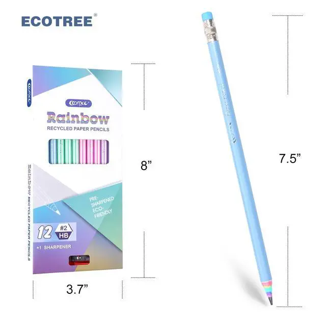 Alt view image 7 of 7 - ECOTREE Pre-Sharpened Pencils #2 Cute Number 2 Pencils with Erasers for Kids Eco Rainbow Paper Pencil for School, Writing, 12 Count
