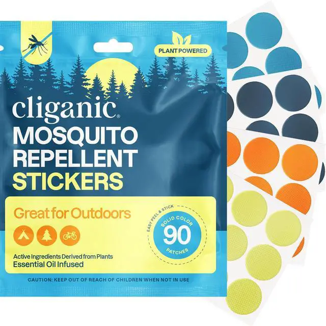 Main image of Mosquito Repellent Stickers for Kids & Adults (90 Pack) - Solid Patches, Natural DEET-Free, Essential Oil Infused, Insect Repelling Garments