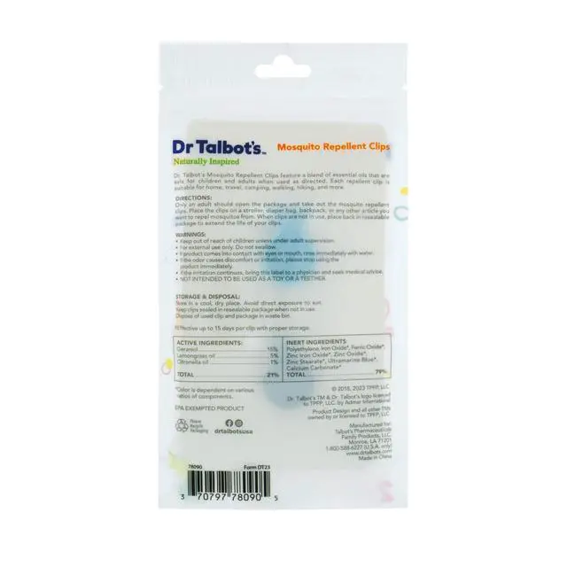 Alt view image 6 of 6 - Dr. Talbot's Mosquito Clips for Baby & Toddler with Naturally Inspired Ingredients, Citronella & Lemongrass, DEET Free, 1 Pack (2 Clips)