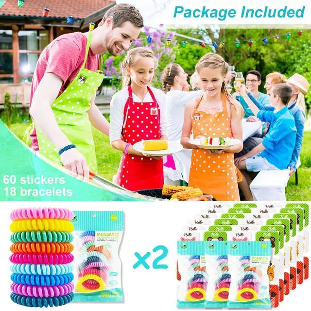 Alt view image 4 of 7 - 18 Pack Mosquito Repellent Bracelets with 60 Pack Mosquito Patches, DEET-Free Insect & Bug Repellent Wrist Bands for Kids & Adults Outdoor Camping Fishing Traveling