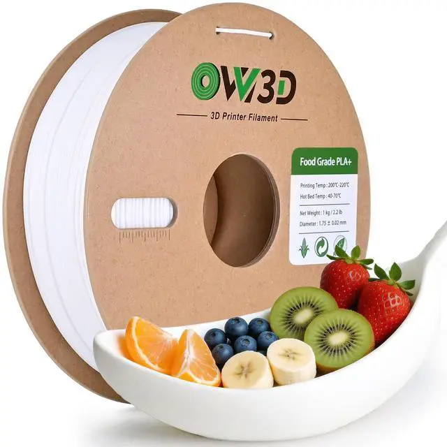 Main image of OVV3D PLA Food Safe Filament 1.75mm 1kg for 3D Printing, PLA+ White Food Grade 3D Printer Filament, Safety Food-Grade Contact, More Strength and Toughness, Fit to Most FDM 3D Printers