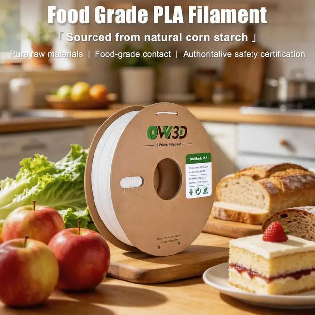 Alt view image 2 of 7 - OVV3D PLA Food Safe Filament 1.75mm 1kg for 3D Printing, PLA+ White Food Grade 3D Printer Filament, Safety Food-Grade Contact, More Strength and Toughness, Fit to Most FDM 3D Printers
