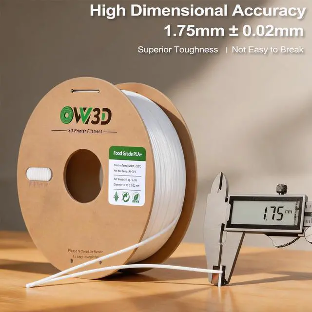 Alt view image 6 of 7 - OVV3D PLA Food Safe Filament 1.75mm 1kg for 3D Printing, PLA+ White Food Grade 3D Printer Filament, Safety Food-Grade Contact, More Strength and Toughness, Fit to Most FDM 3D Printers