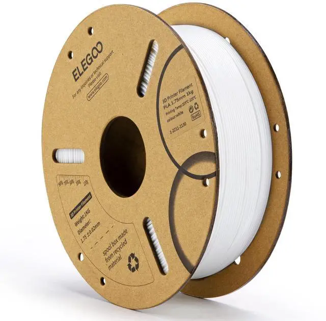 Main image of ELEGOO PLA Filament 1.75mm White 1KG, 3D Printer Filament Dimensional Accuracy +/- 0.02mm, 1kg Cardboard Spool(2.2lbs) 3D Printing Filament Fits for Most FDM 3D Printers